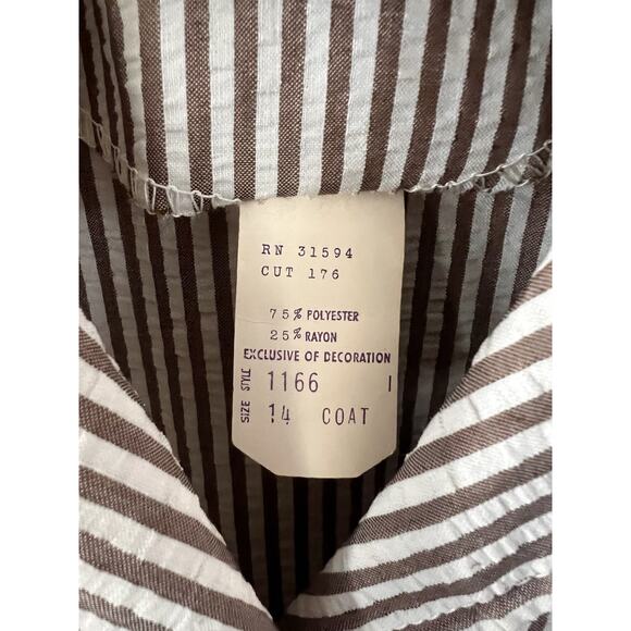 Vintage Just Sue Brown Seersucker Crop Shorts Sleeve Jacket 14 Dead Stock - Picture 4 of 5